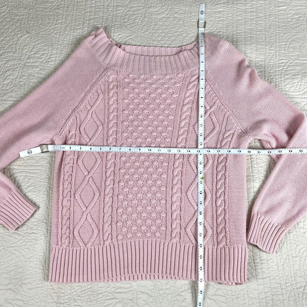 Coquette Chaps Sweater Off Shoulder Cable Knit Preppy Academia Layering Size L - Picture 8 of 9